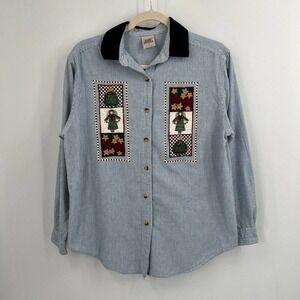Vintage Christmas Shirt Womens Medium High Sierra Striped Button Up Patchwork